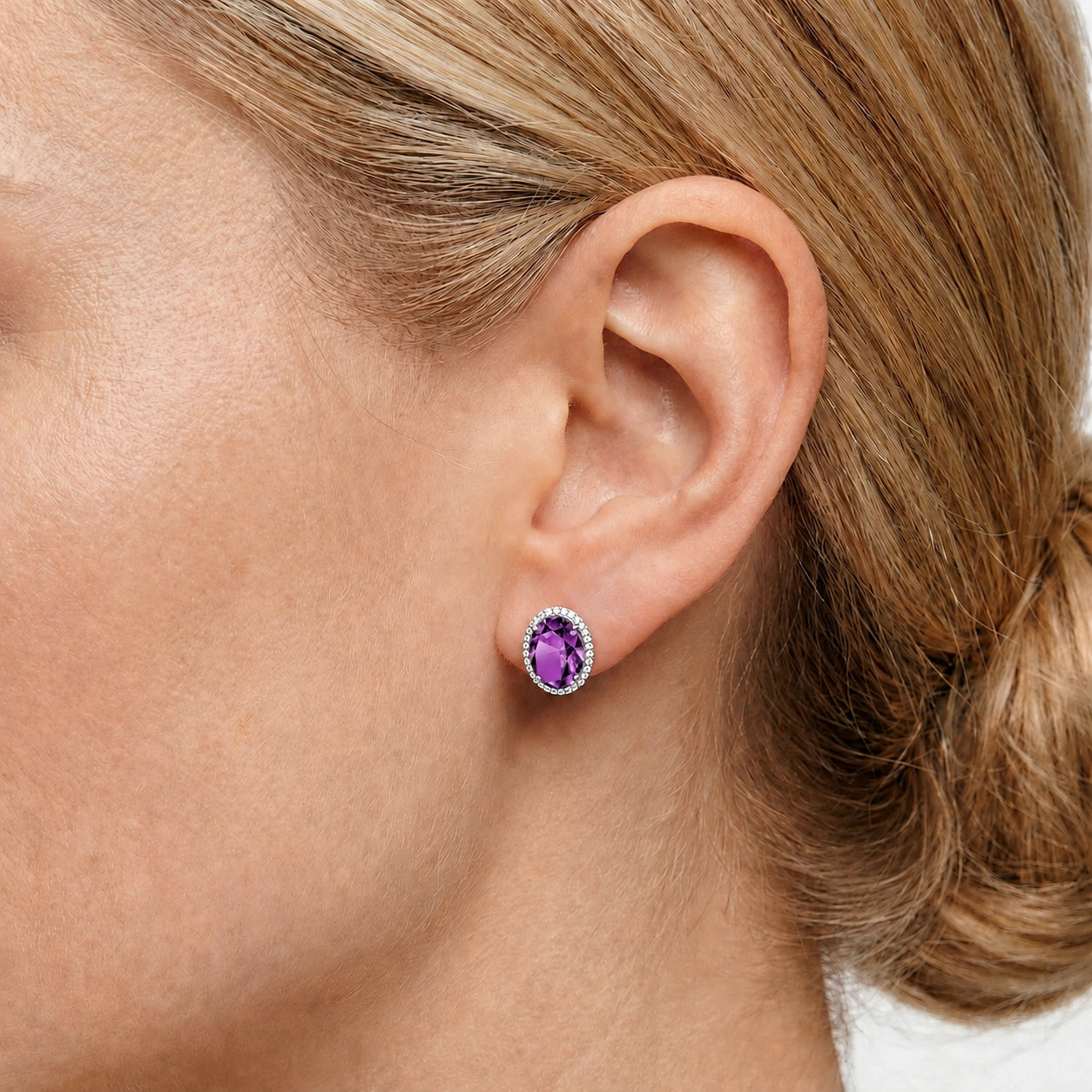 White Gold Earrings Amethyst 10K — Donatella