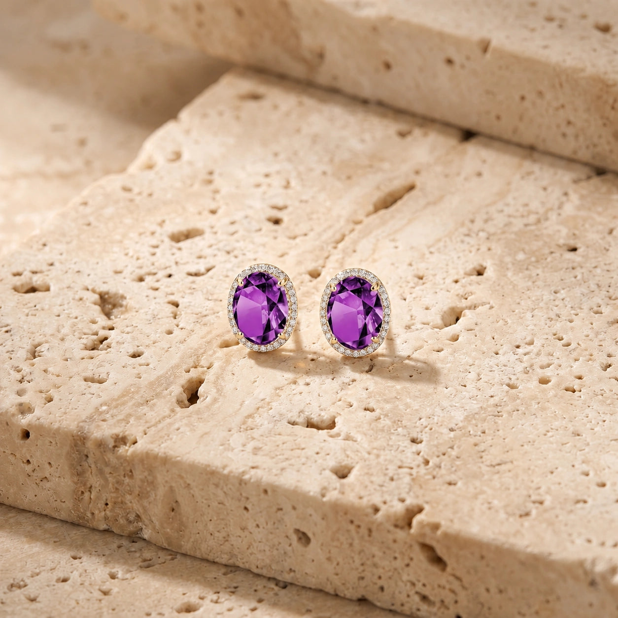 Yellow Gold Earrings Amethyst 10K — Donatella