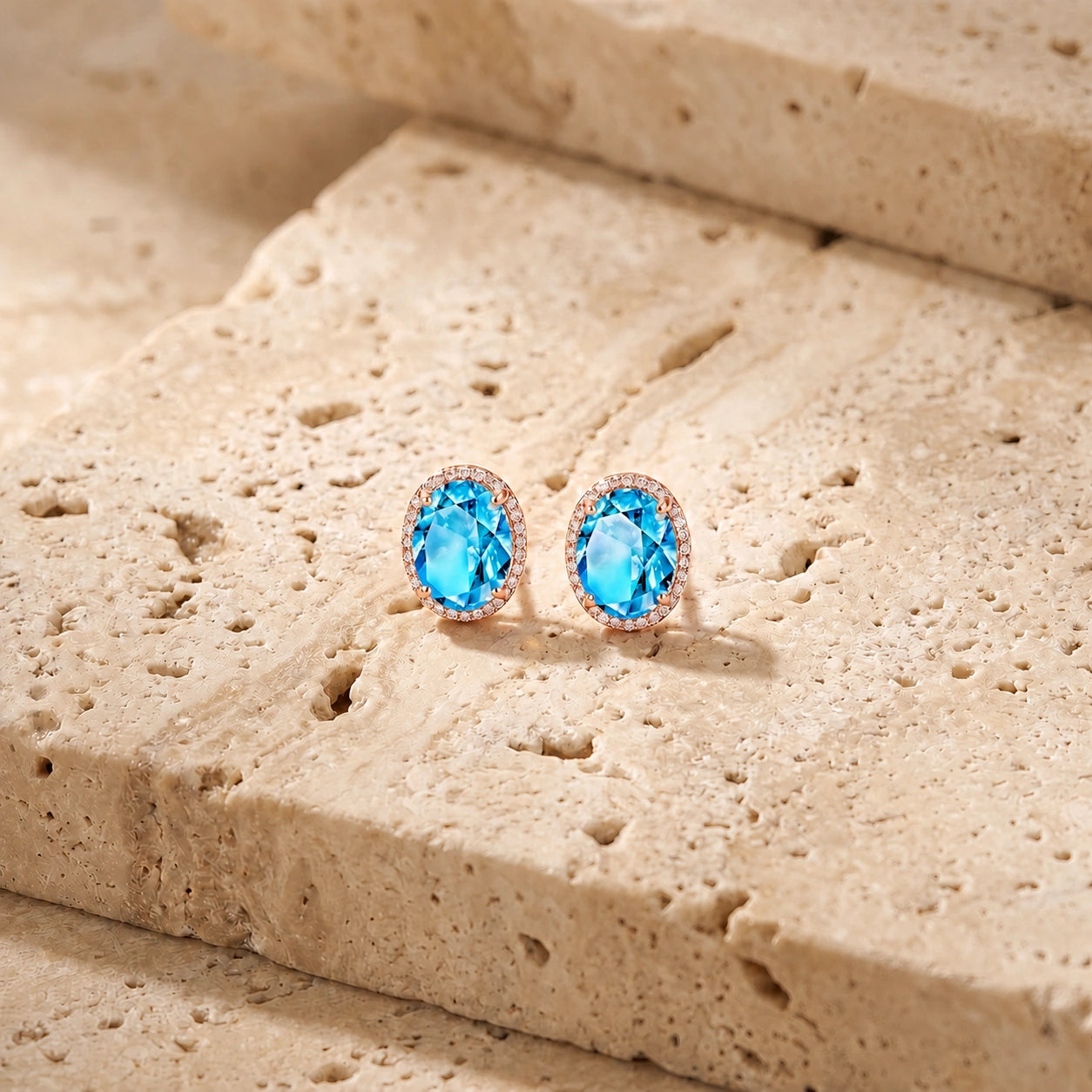 Rose Gold Earrings Blue Topaz 10K — Donatella