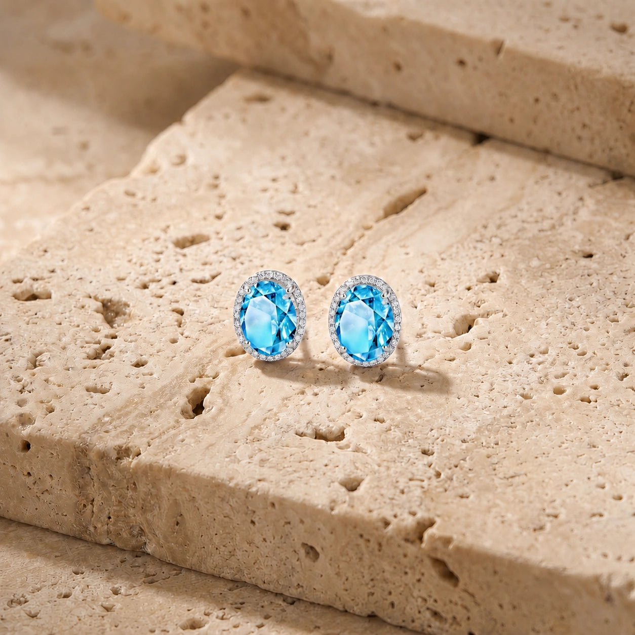 White Gold Earrings Blue Topaz 10K — Donatella