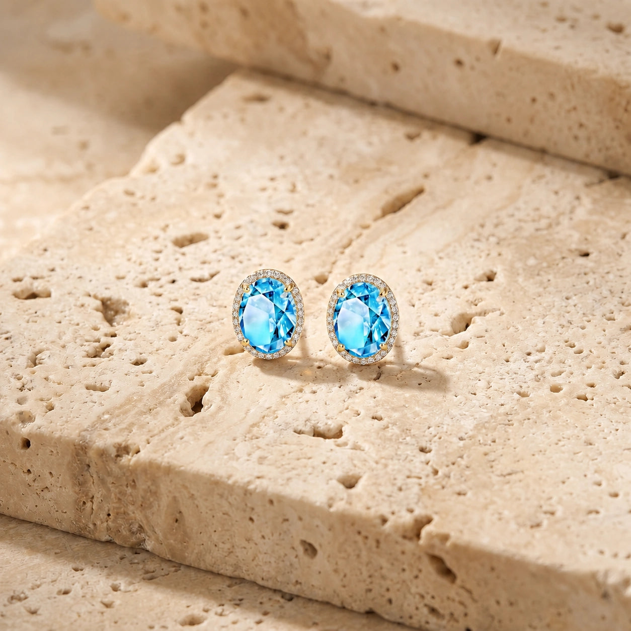 Yellow Gold Earrings Blue Topaz 10K — Donatella