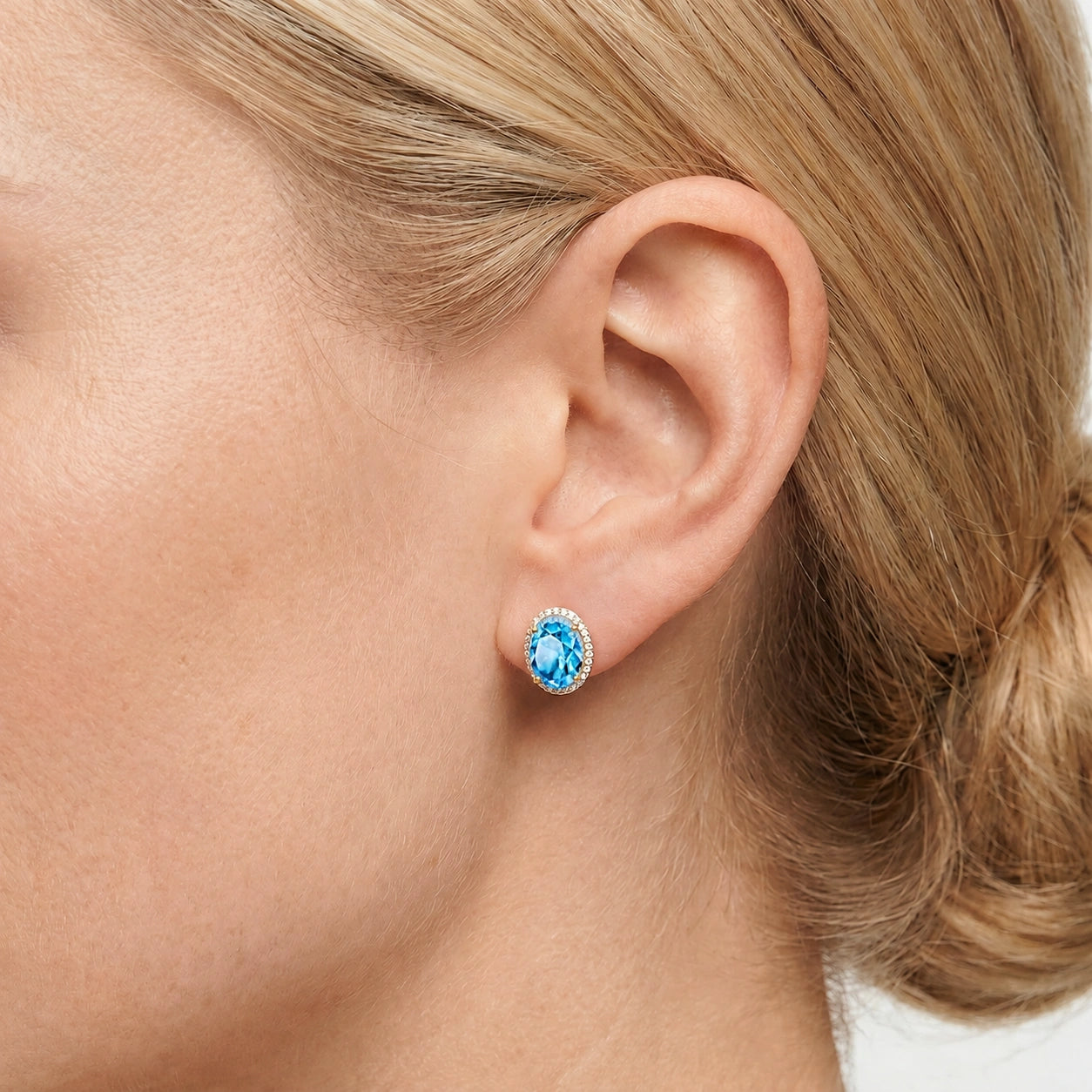 Yellow Gold Earrings Blue Topaz 10K — Donatella