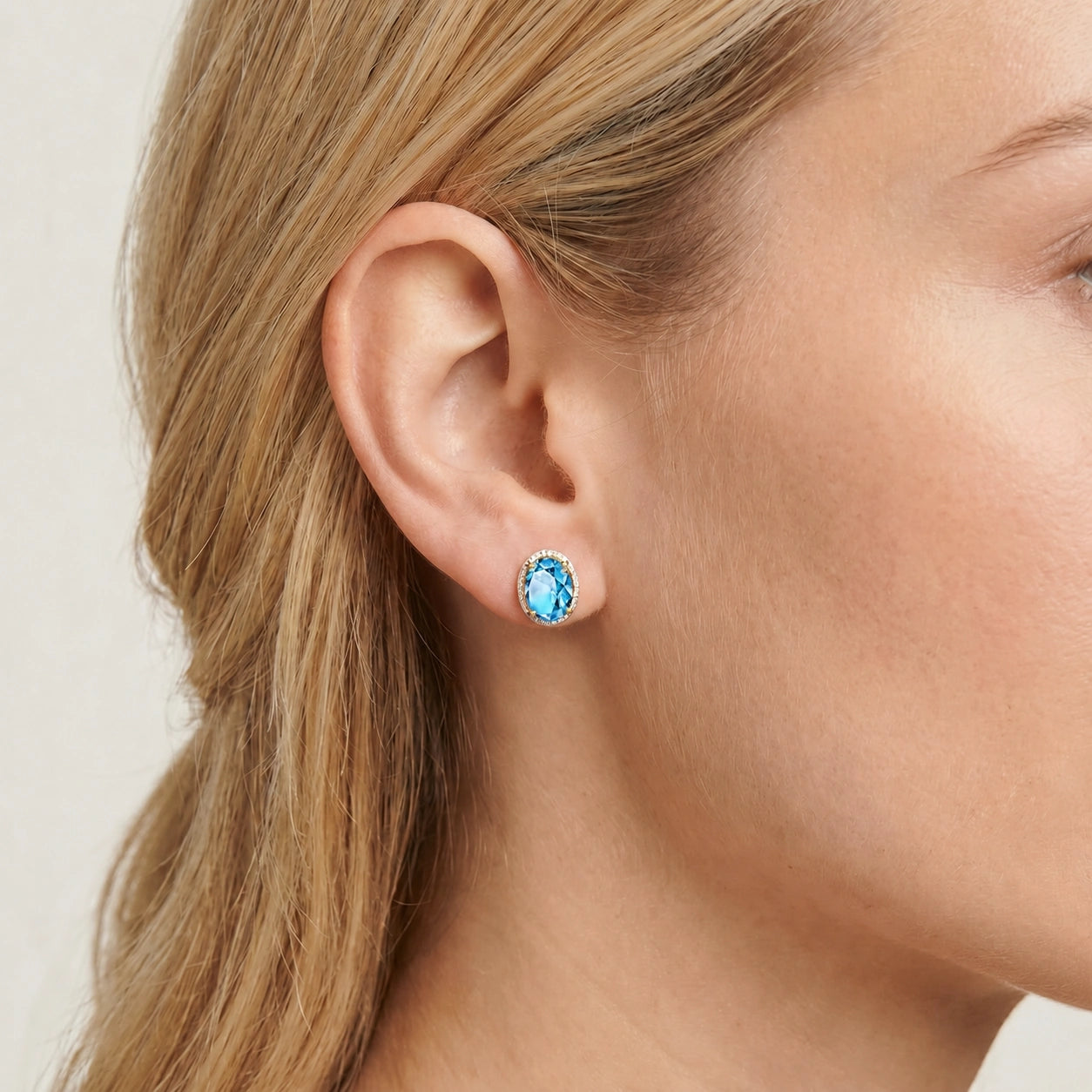 Yellow Gold Earrings Blue Topaz 10K — Donatella