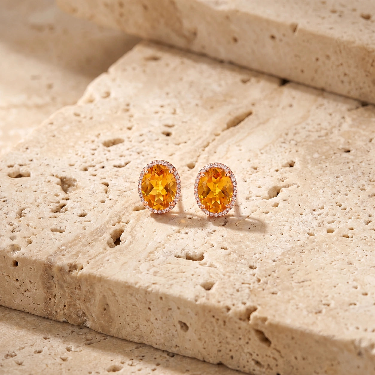 Rose Gold Earrings Citrine 10K — Donatella