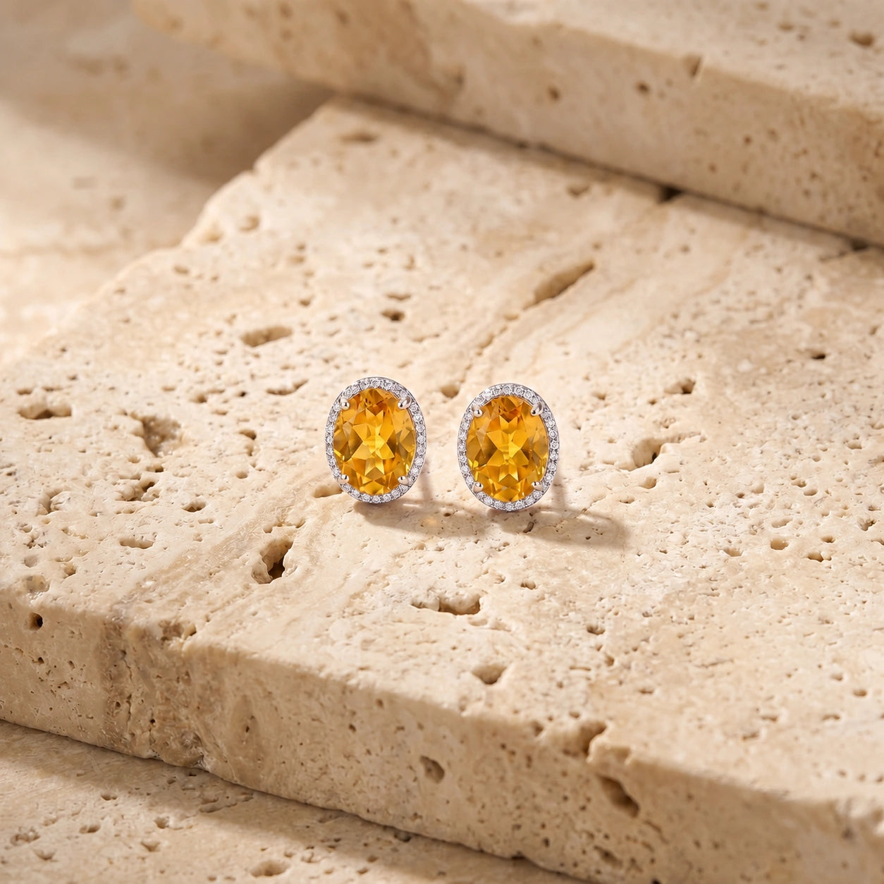 White Gold Earrings Citrine 10K — Donatella