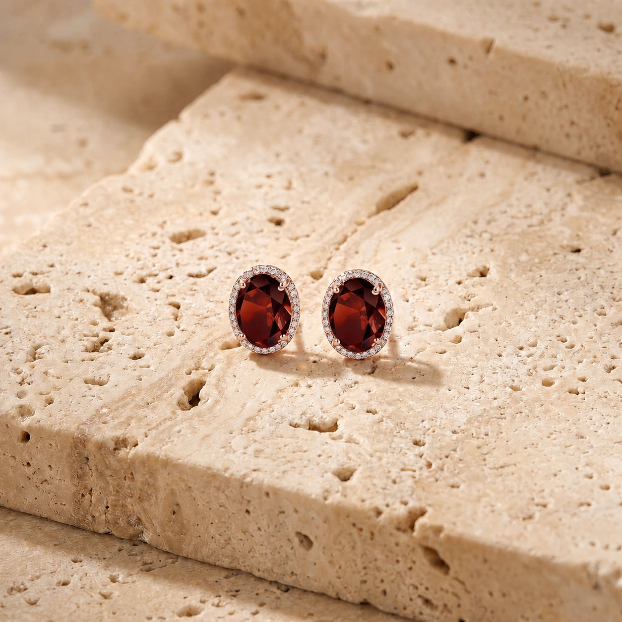 Rose Gold Earrings Garnet 10K — Donatella