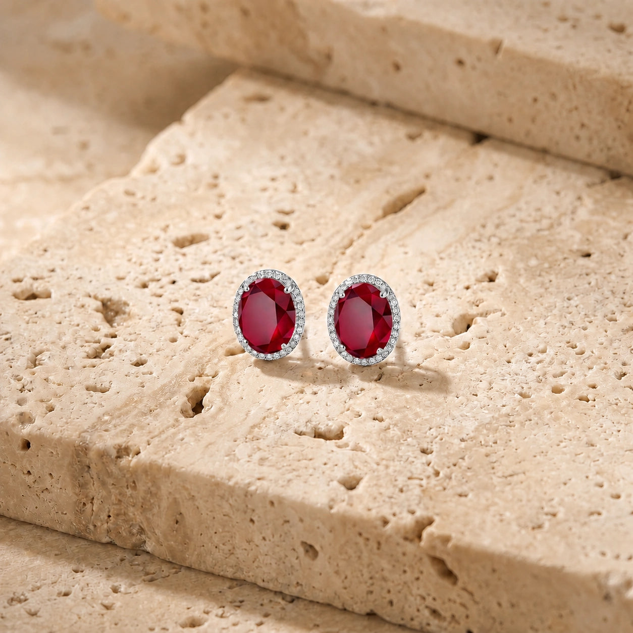 White Gold Earrings Ruby 10K — Donatella