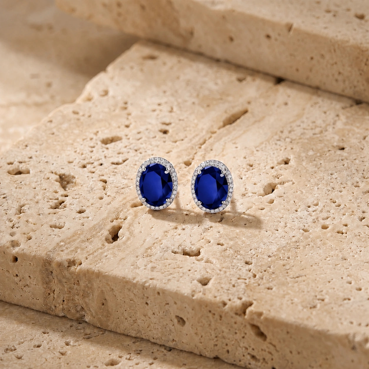 White Gold Earrings Sapphire 10K — Donatella