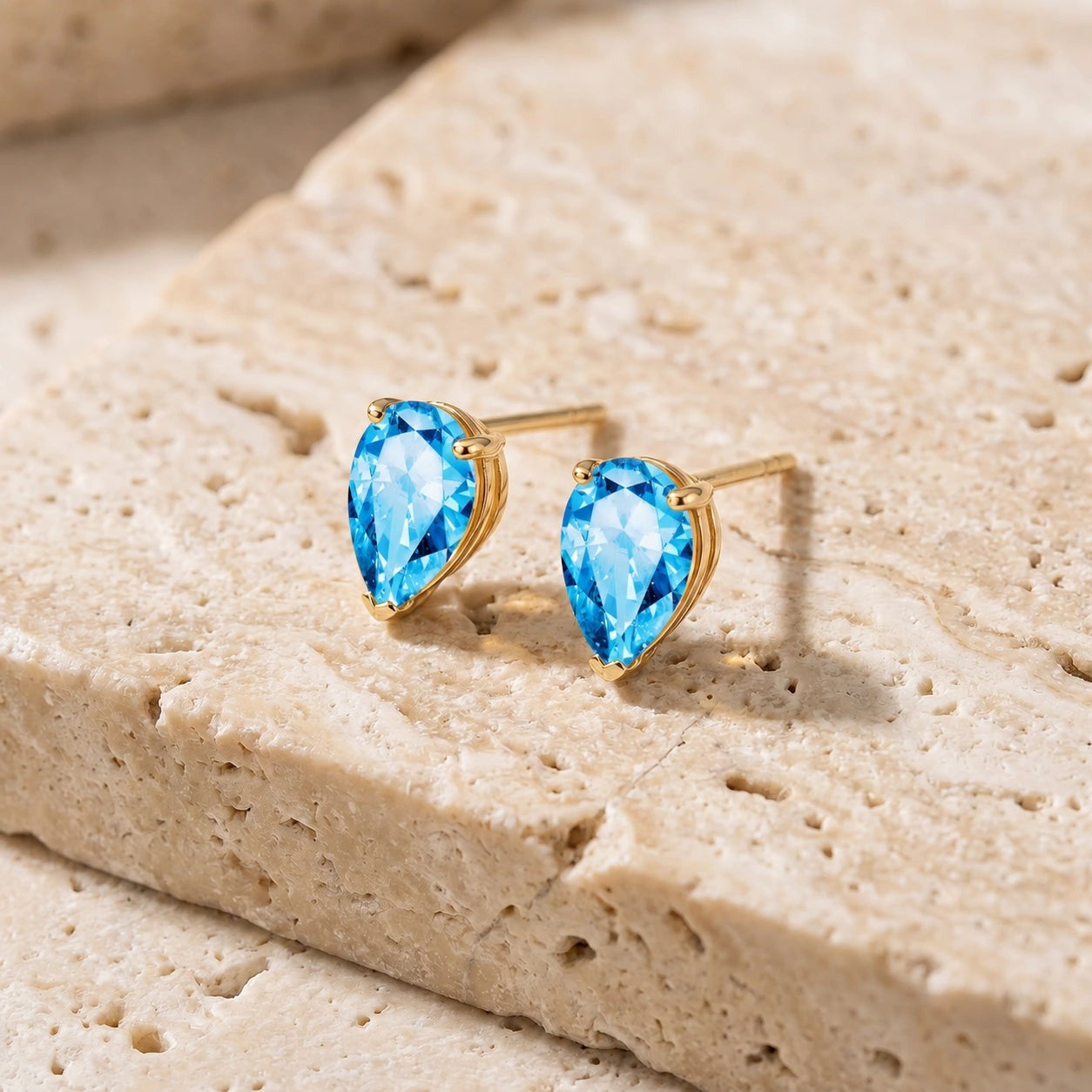 Yellow Gold Grace Earrings Blue Topaz 10K — Elisabetta