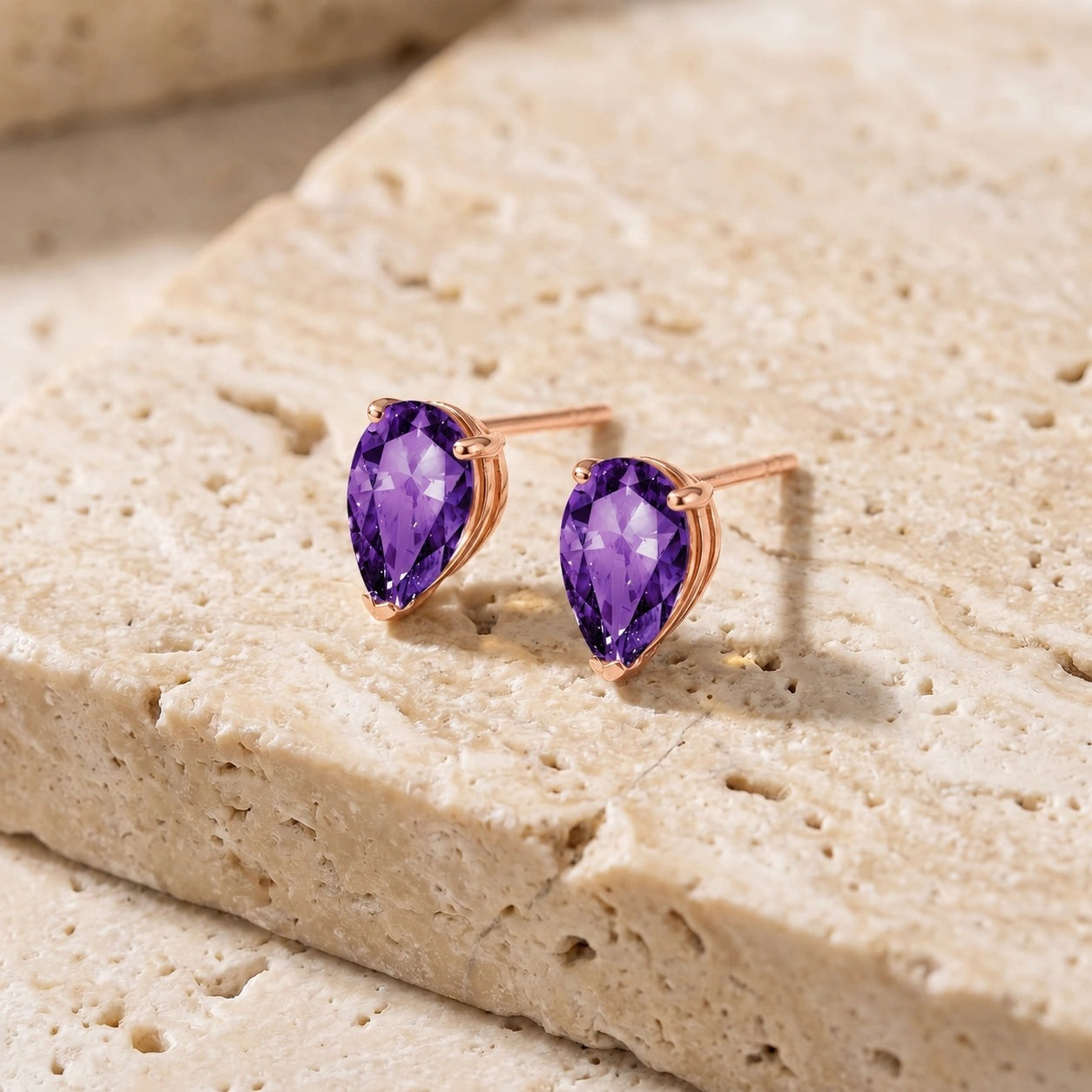 Rose Gold Grace Earrings Amethyst 10K — Elisabetta