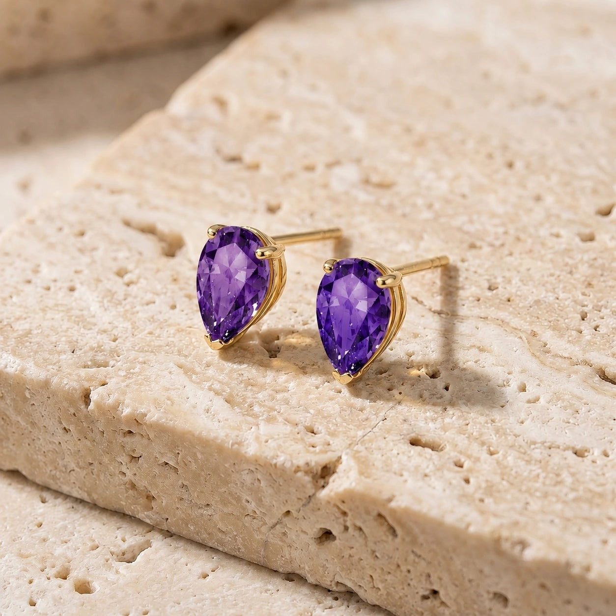 Yellow Gold Grace Earrings Amethyst 10K — Elisabetta