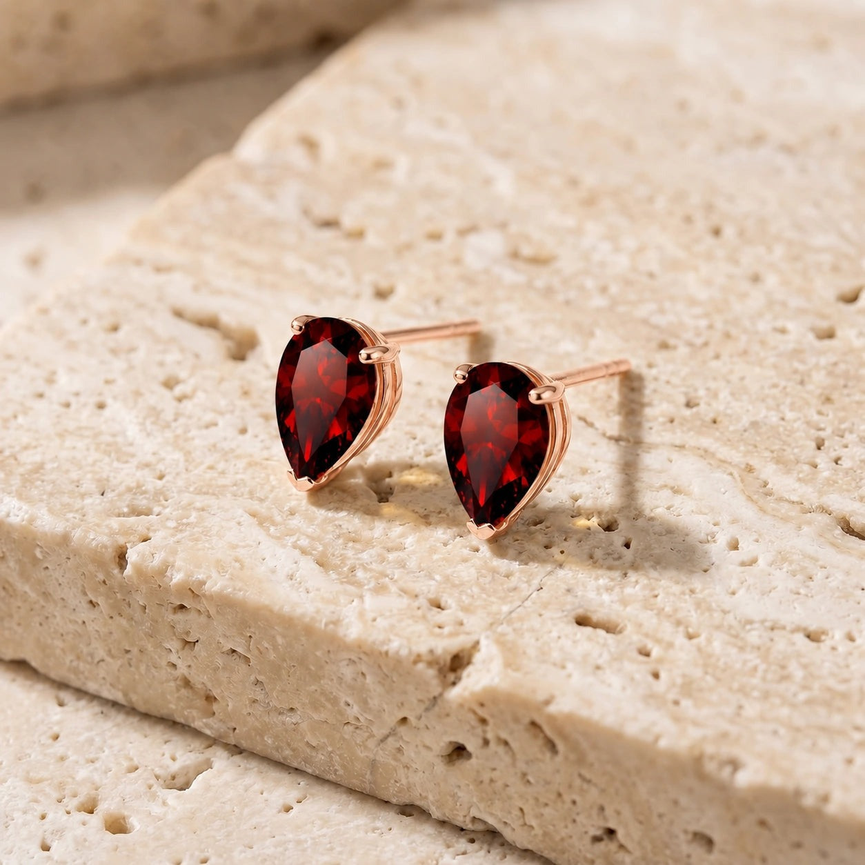 Rose Gold Grace Earrings Garnet 10K — Elisabetta
