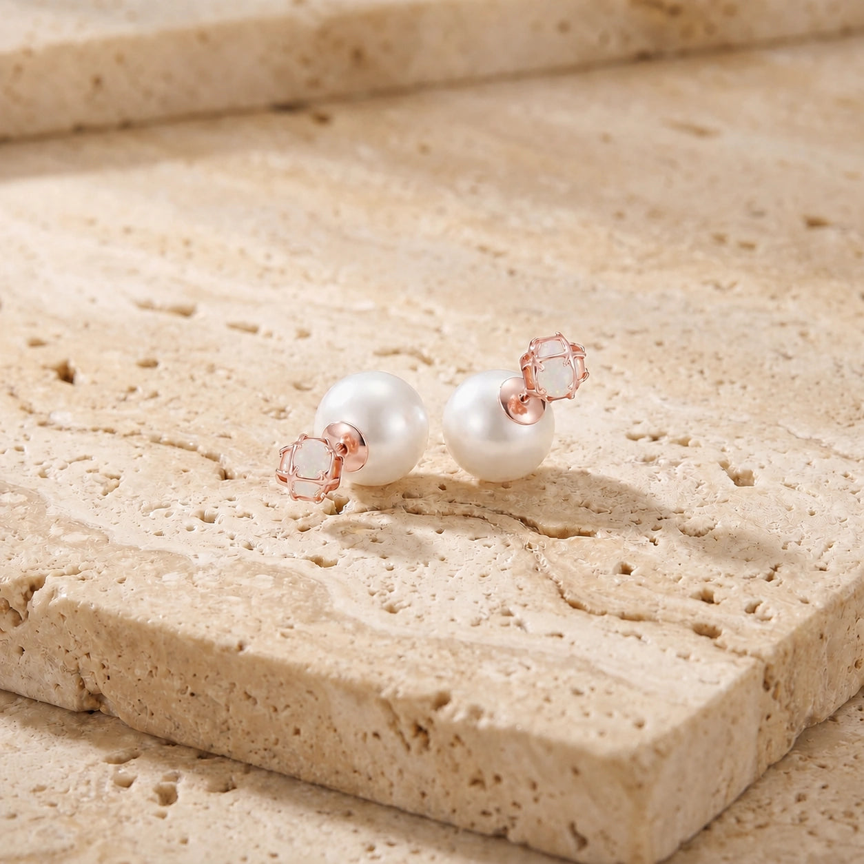 Rose Gold Reverie Stud Earrings Pearl 10K — Graziana