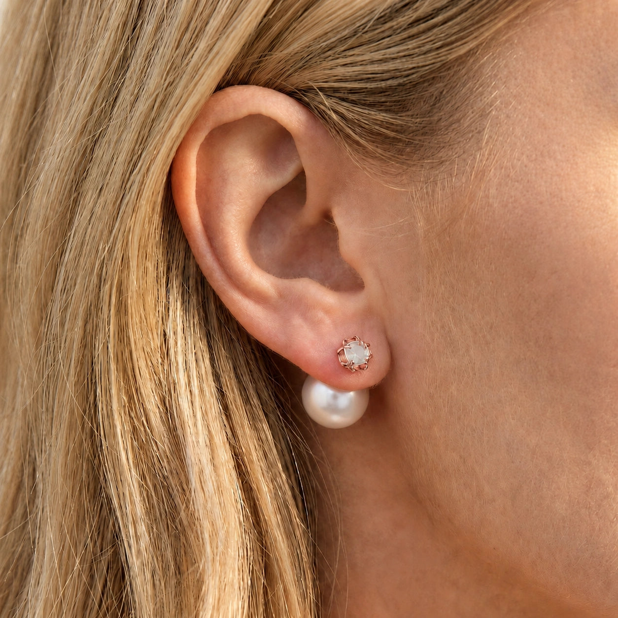 Rose Gold Reverie Stud Earrings Pearl 10K — Graziana