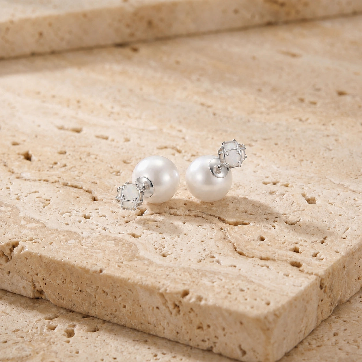 White Gold Reverie Stud Earrings Pearl 10K — Graziana