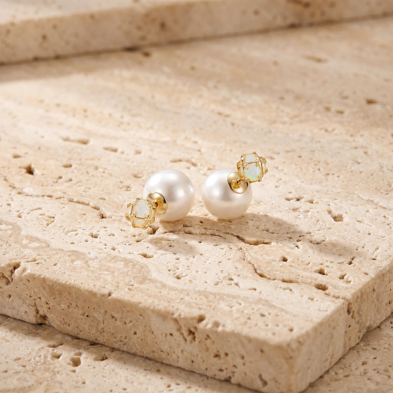 Yellow Gold Reverie Stud Earrings Pearl 10K — Graziana
