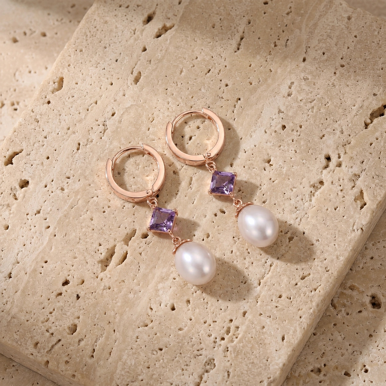 Rose Gold Earrings Pearl 10K — Serena