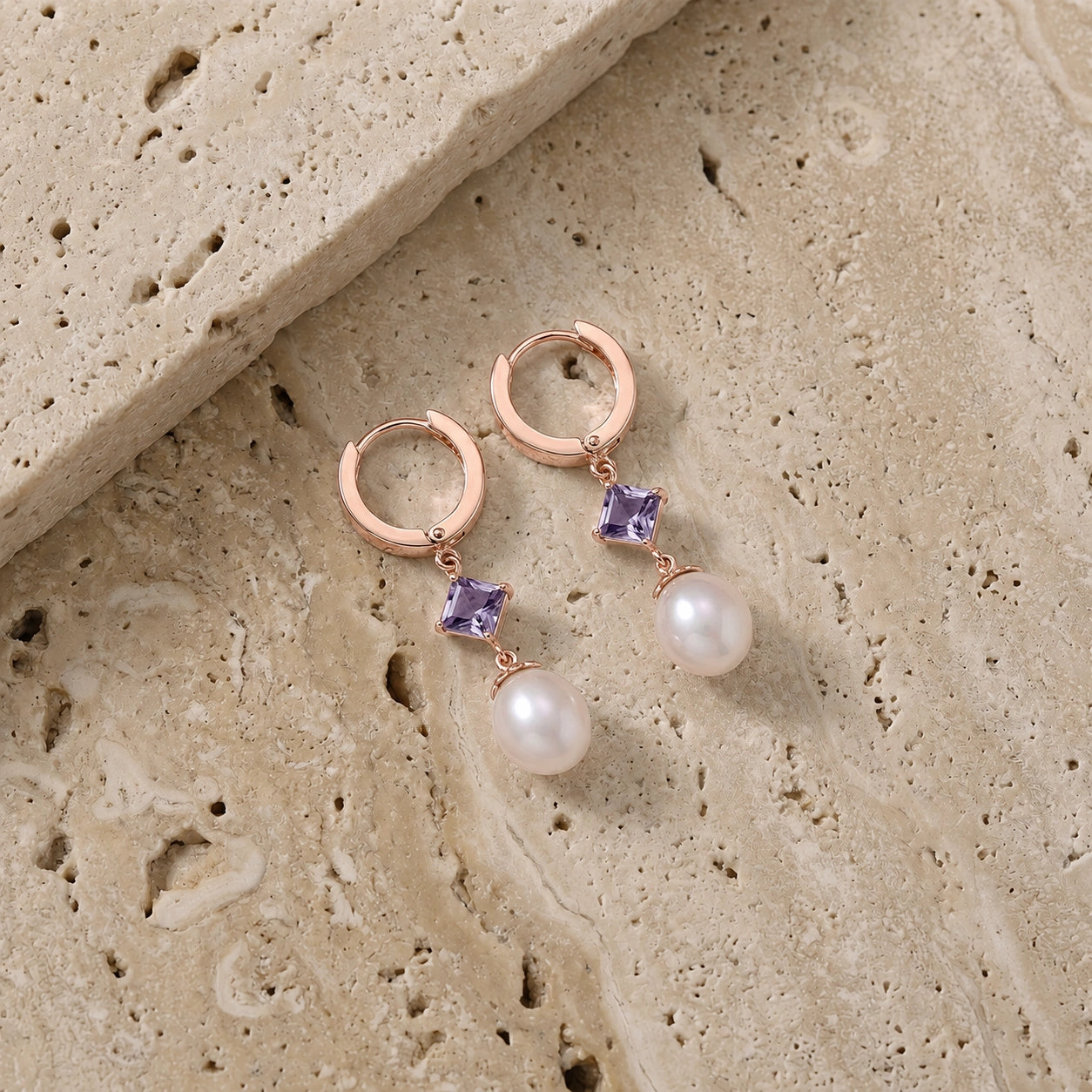 Rose Gold Earrings Pearl 10K — Serena