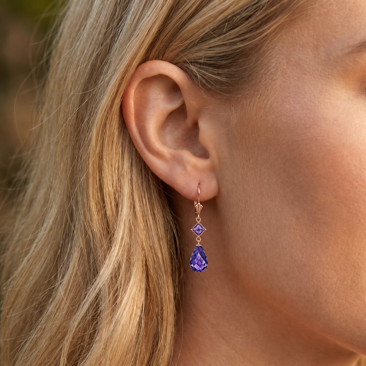 Rose Gold Petal Earrings Amethyst 10K — Fabiola