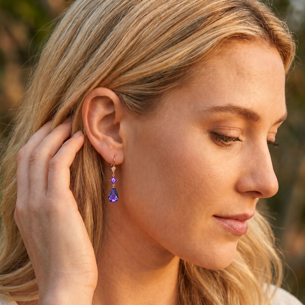 Rose Gold Petal Earrings Amethyst 10K — Fabiola