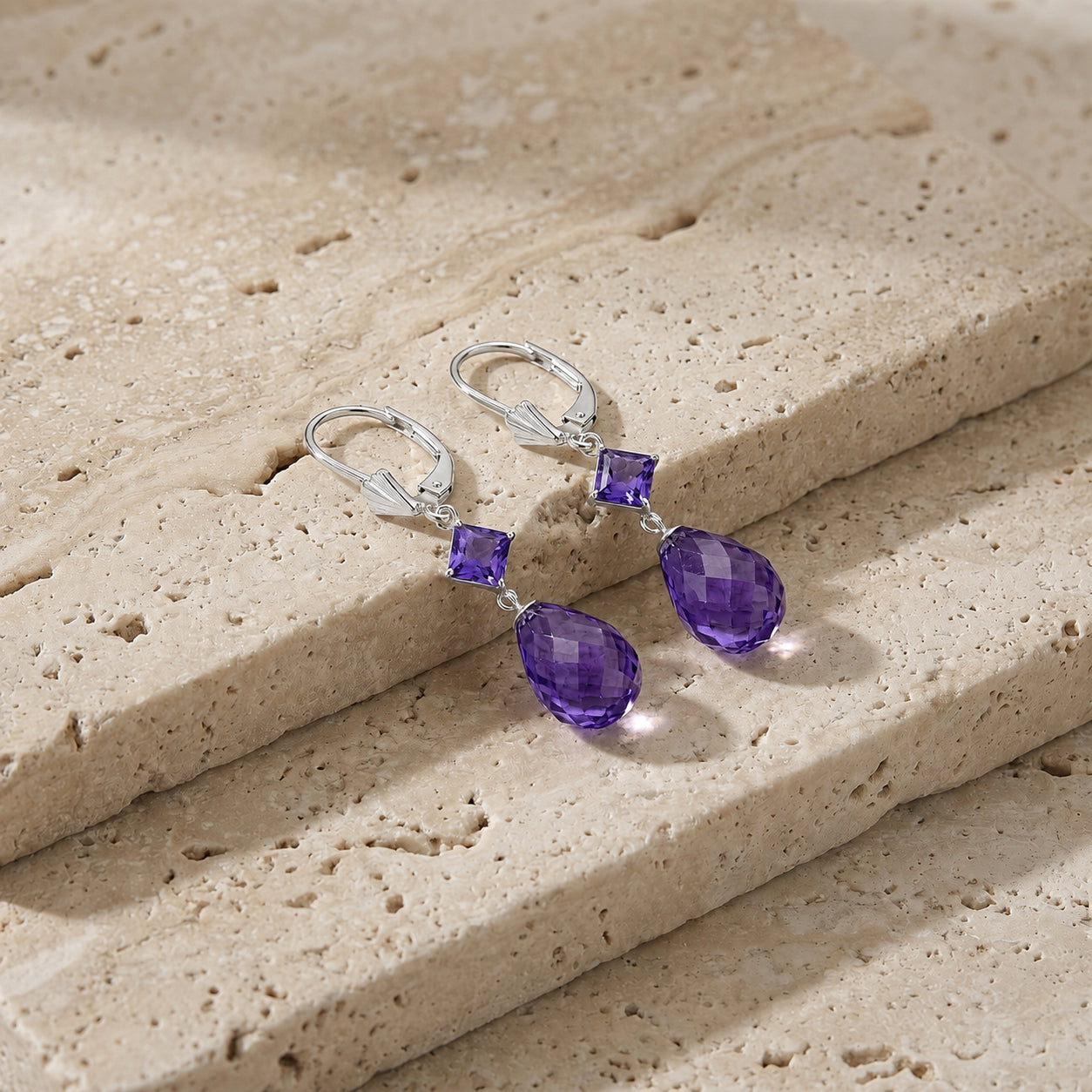White Gold Petal Earrings Amethyst 10K — Fabiola