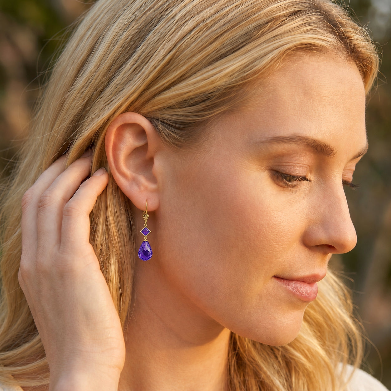 Yellow Gold Petal Earrings Amethyst 10K — Fabiola