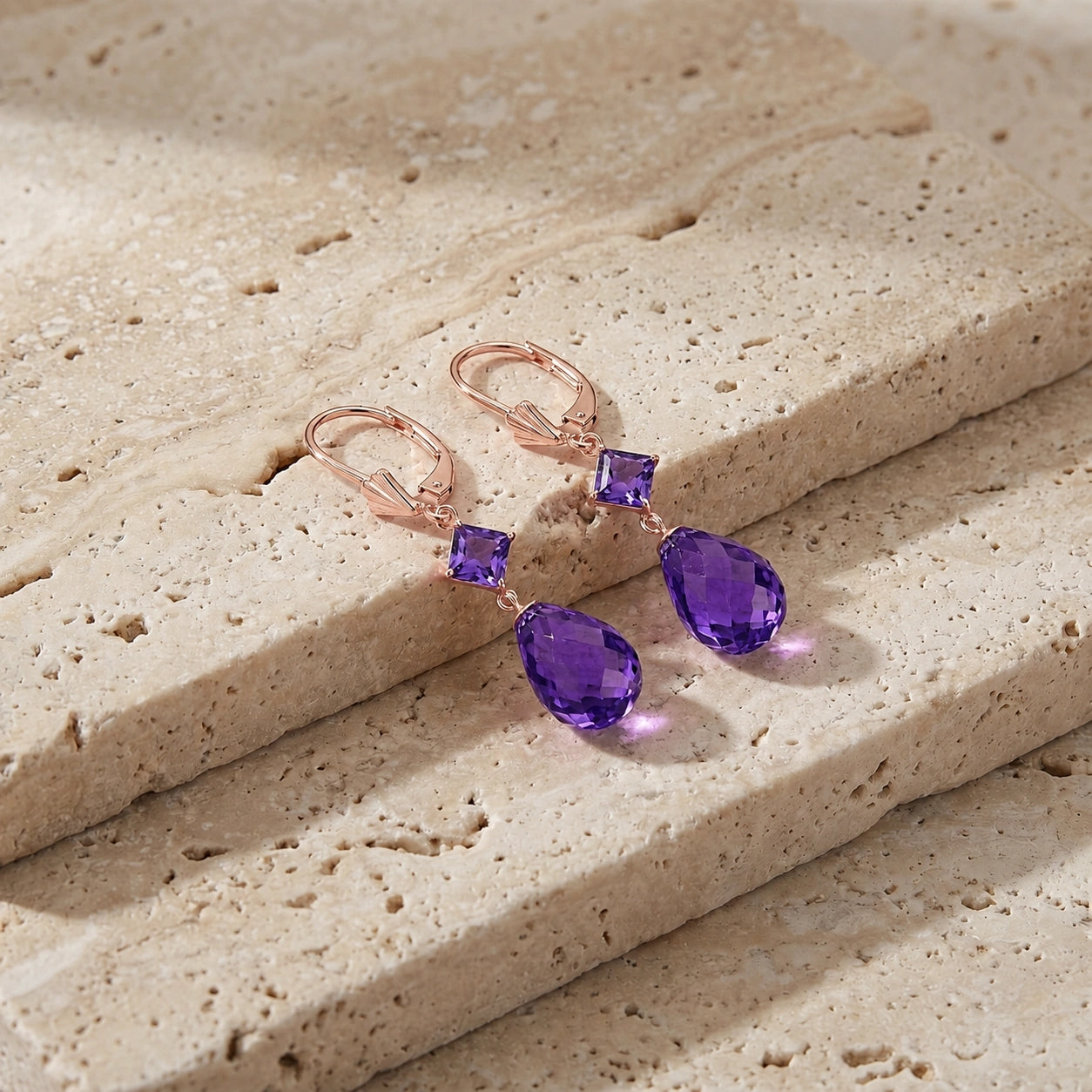 Rose Gold Petal Earrings Blue Topaz 10K — Fabiola