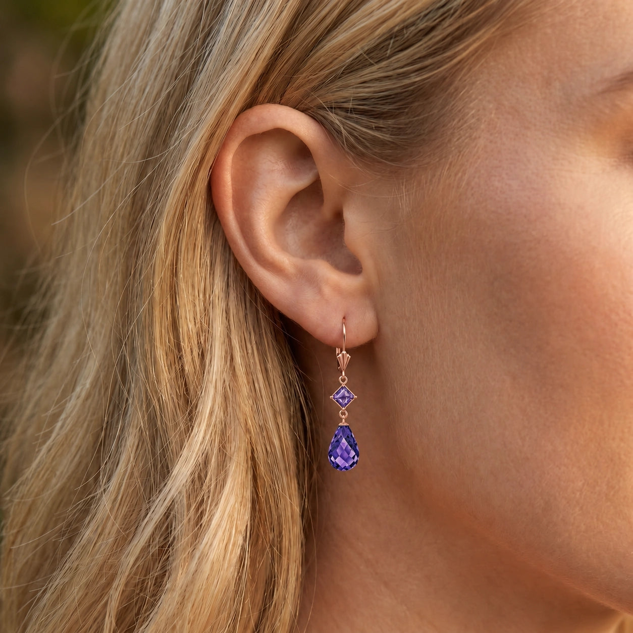 Rose Gold Petal Earrings Blue Topaz 10K — Fabiola