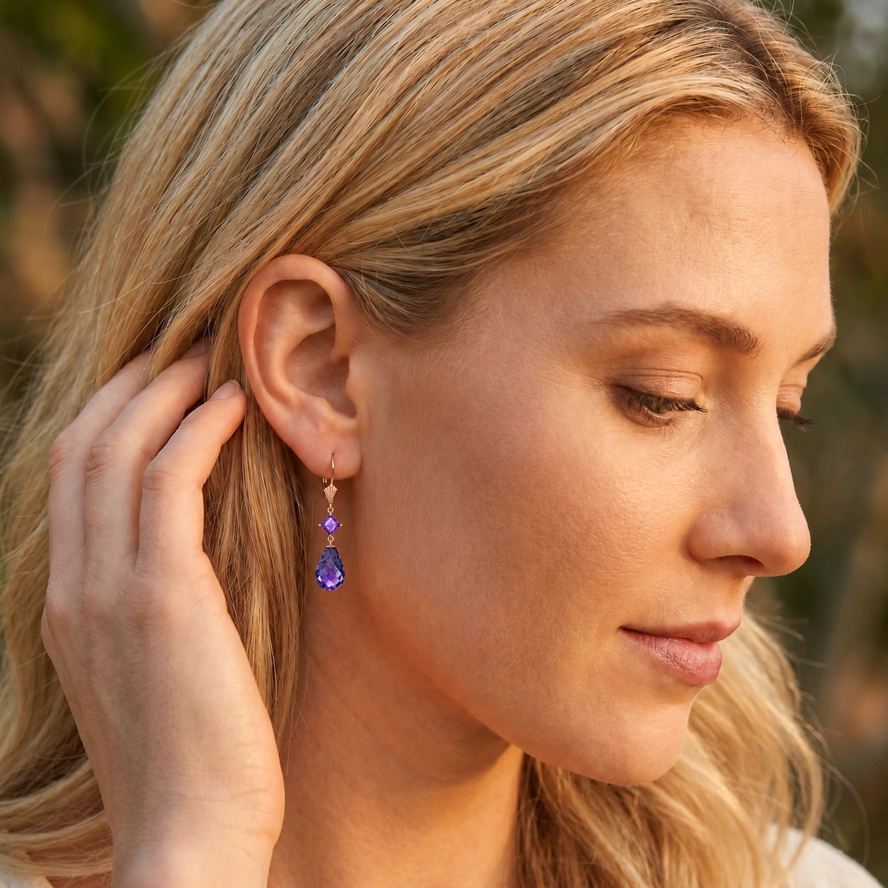 Rose Gold Petal Earrings Blue Topaz 10K — Fabiola