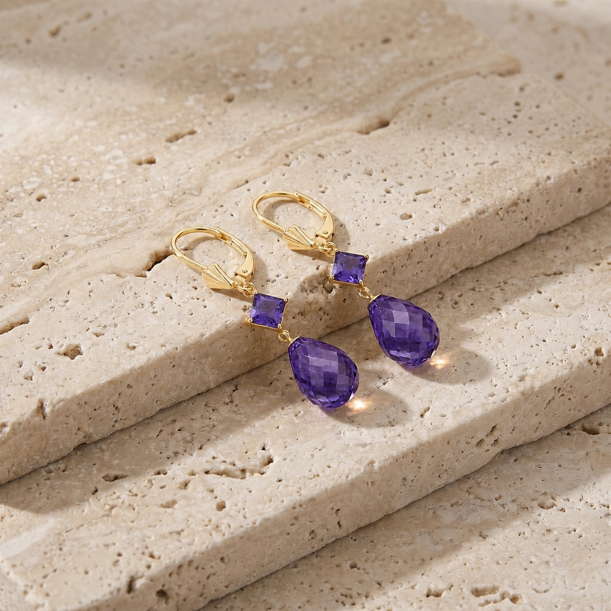 Yellow Gold Petal Earrings Blue Topaz 10K — Fabiola