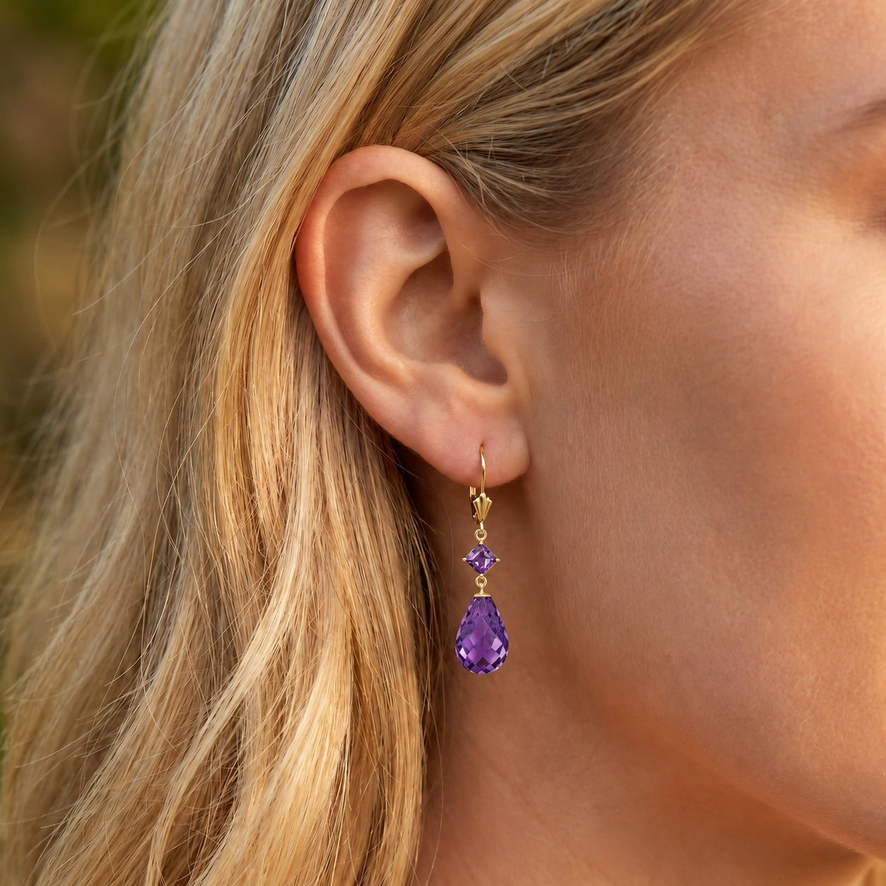 Yellow Gold Petal Earrings Blue Topaz 10K — Fabiola