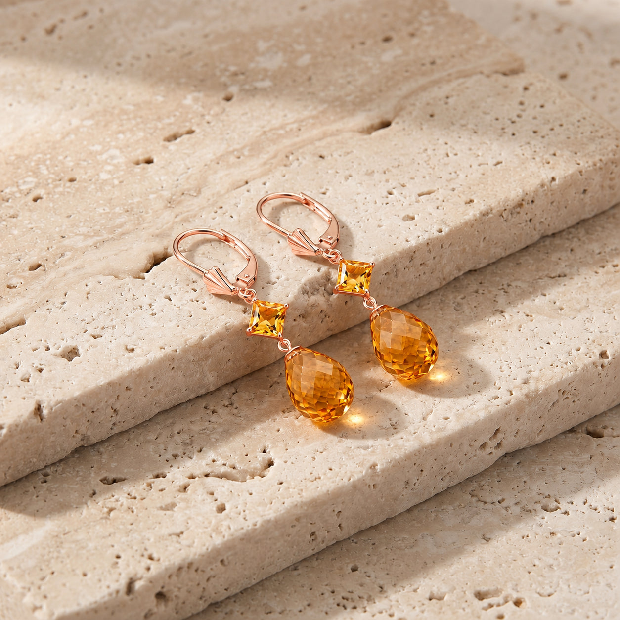 Rose Gold Petal Earrings Citrine 10K — Fabiola