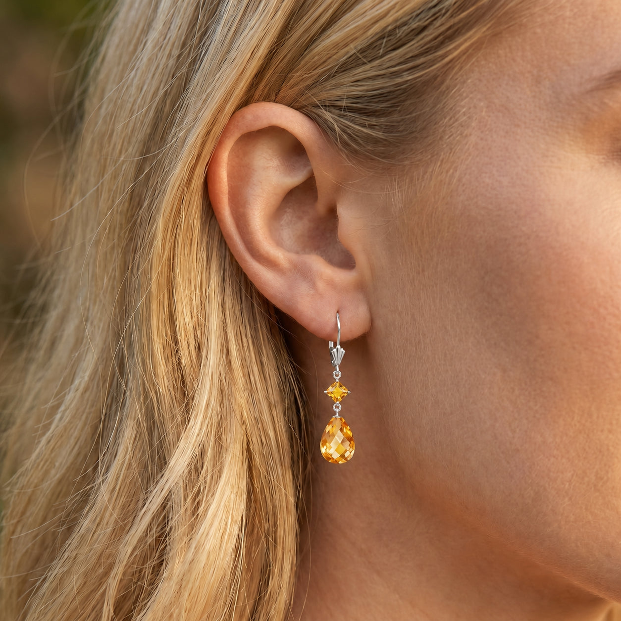White Gold Petal Earrings Citrine 10K — Fabiola