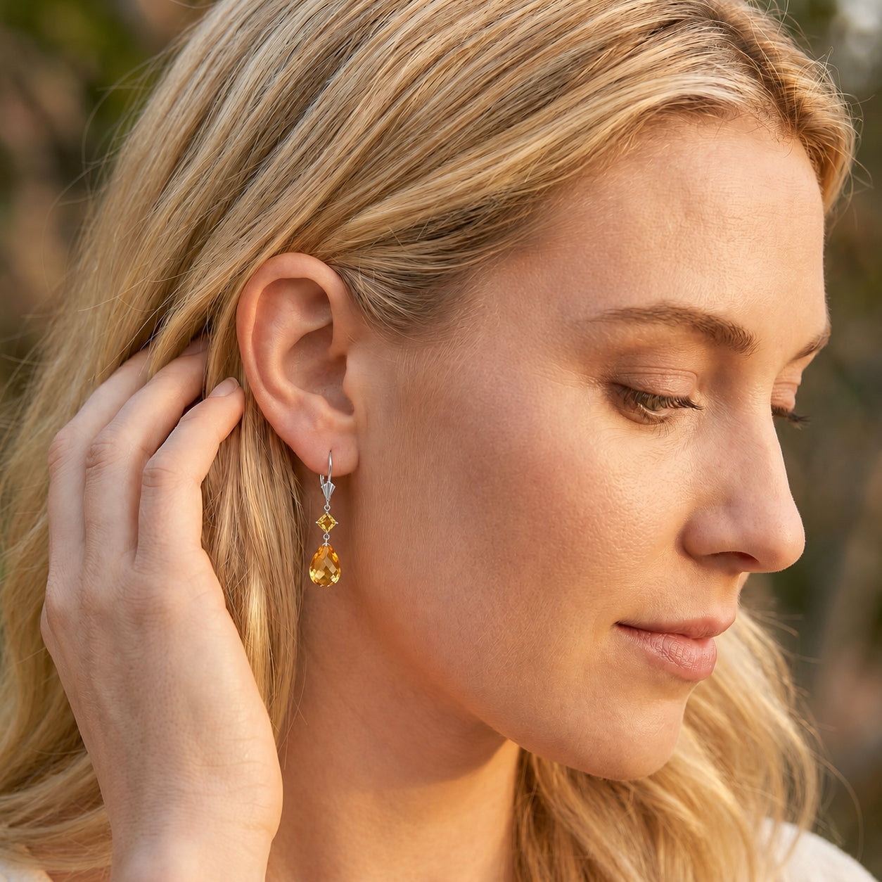 White Gold Petal Earrings Citrine 10K — Fabiola