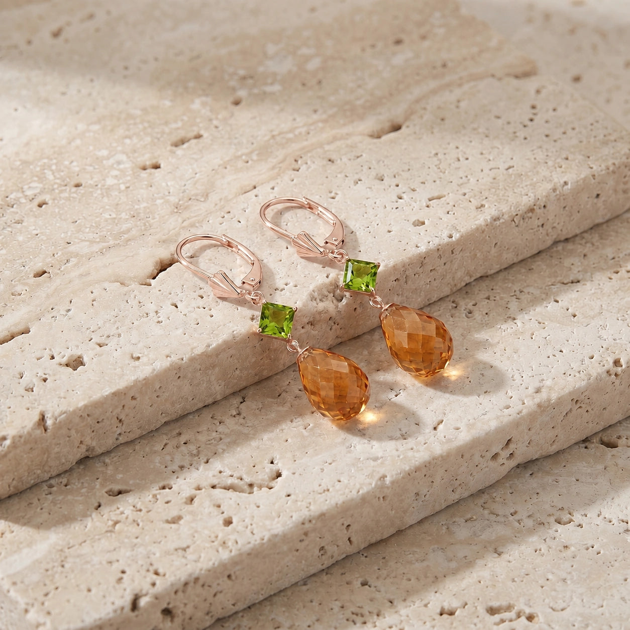 Rose Gold Petal Earrings Emerald 10K — Fabiola