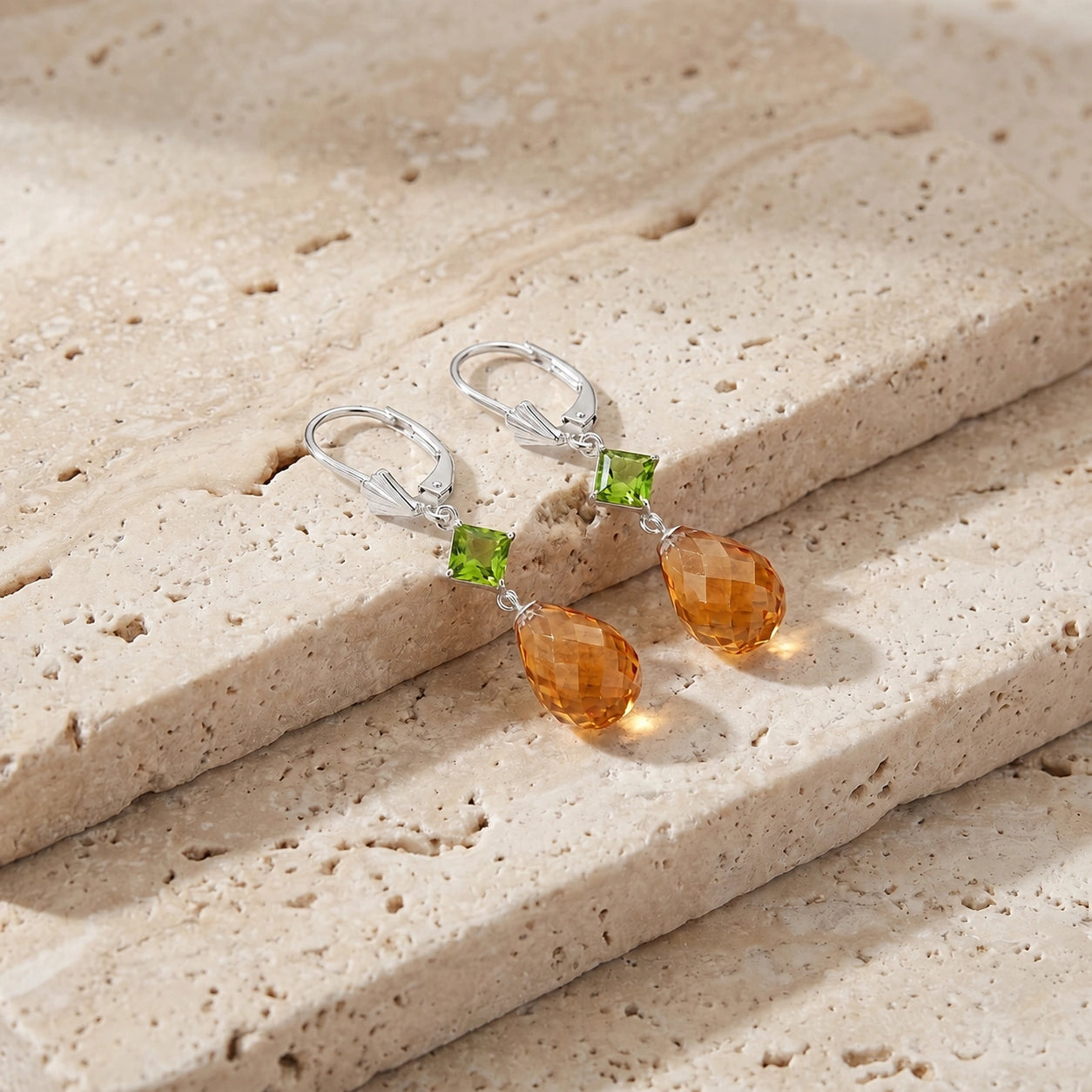 White Gold Petal Earrings Emerald 10K — Fabiola