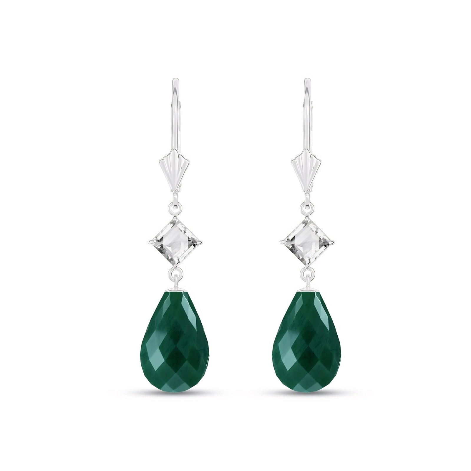 White Gold Petal Earrings Emerald 10K — Fabiola