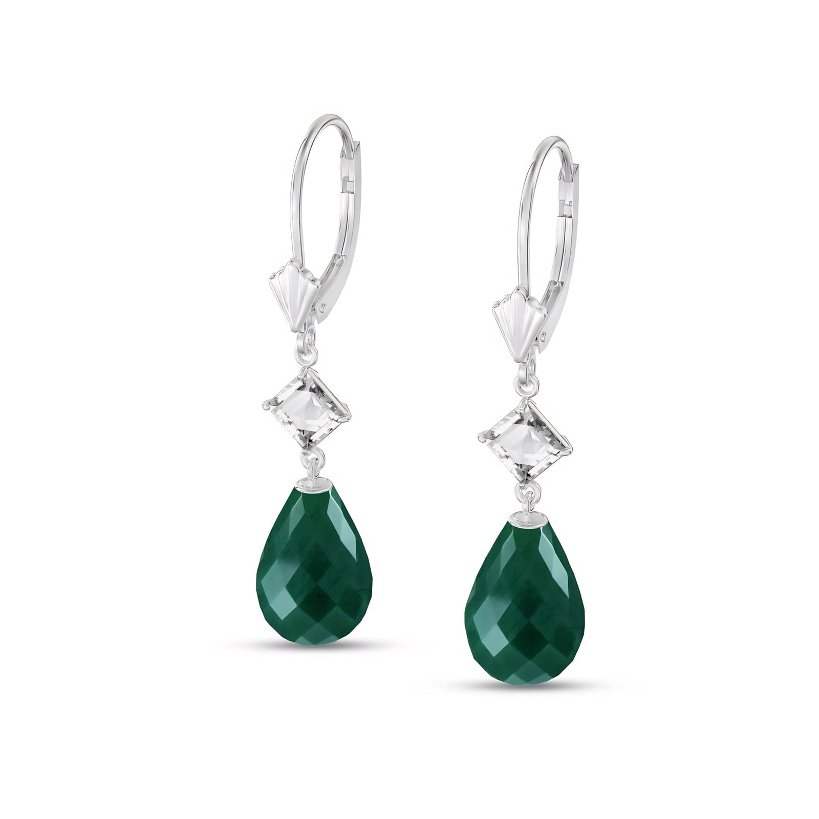 White Gold Petal Earrings Emerald 10K — Fabiola