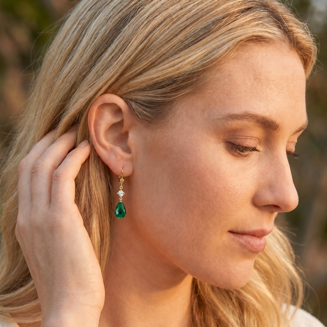 Yellow Gold Petal Earrings Emerald 10K — Fabiola