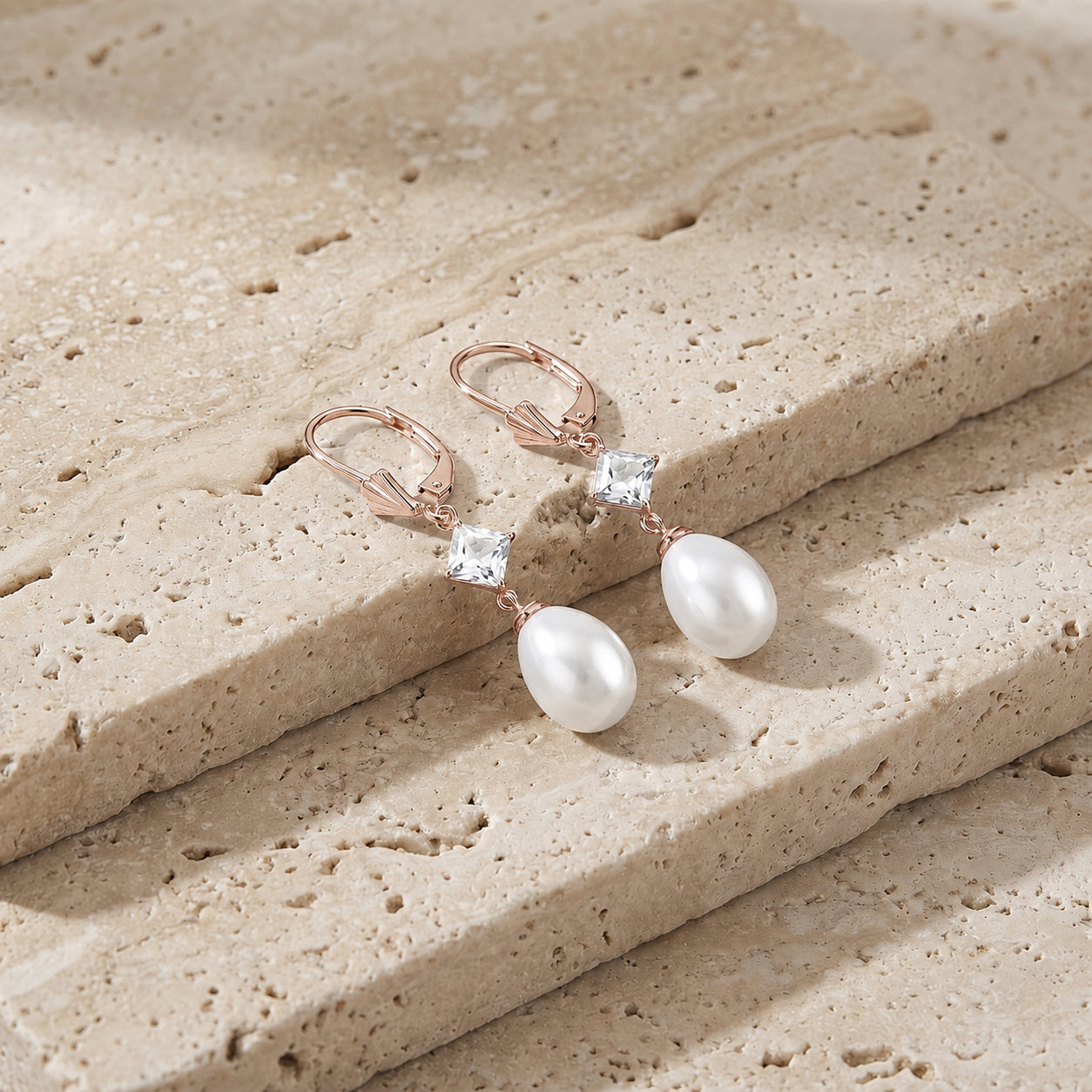 Rose Gold Petal Earrings Pearl 10K — Fabiola