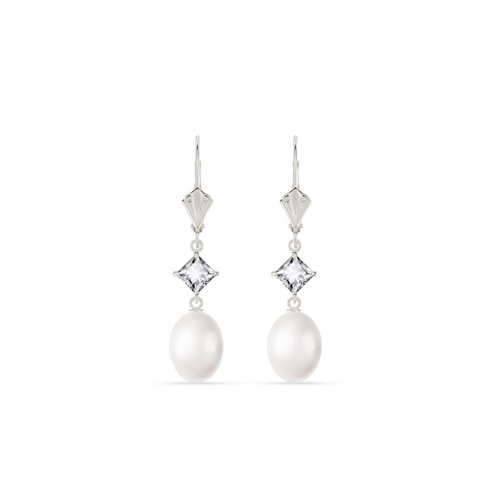 White Gold Petal Earrings Pearl 10K — Fabiola