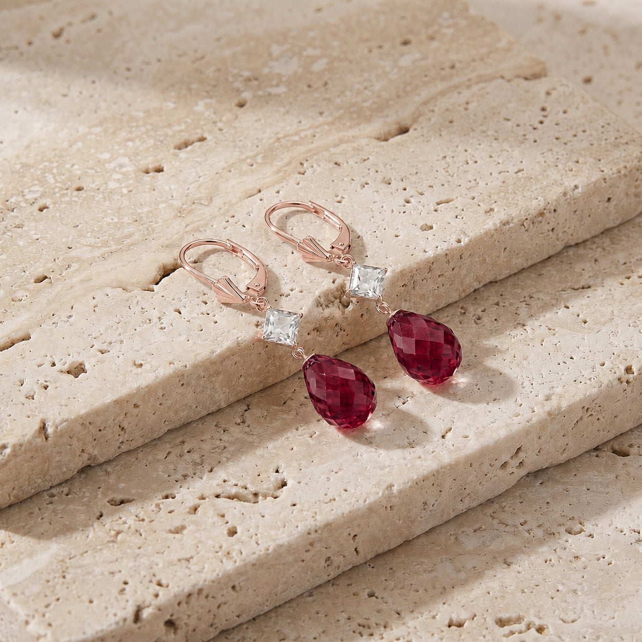 Rose Gold Petal Earrings Ruby 10K — Fabiola