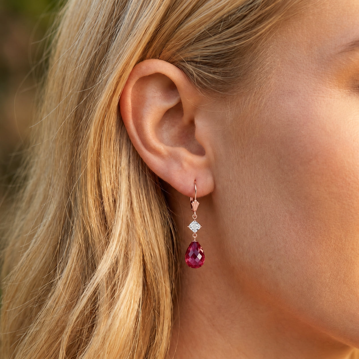 Rose Gold Petal Earrings Ruby 10K — Fabiola