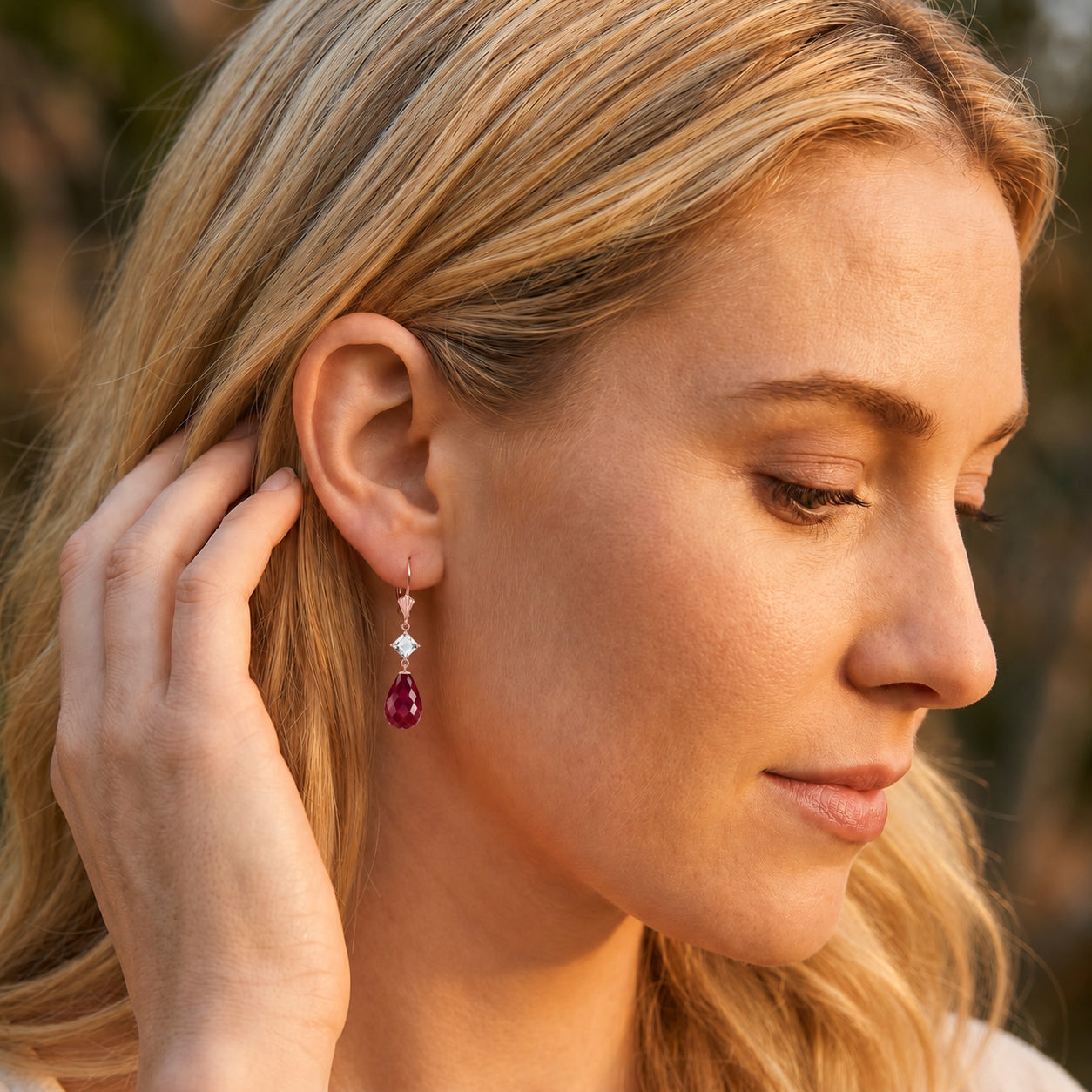 Rose Gold Petal Earrings Ruby 10K — Fabiola