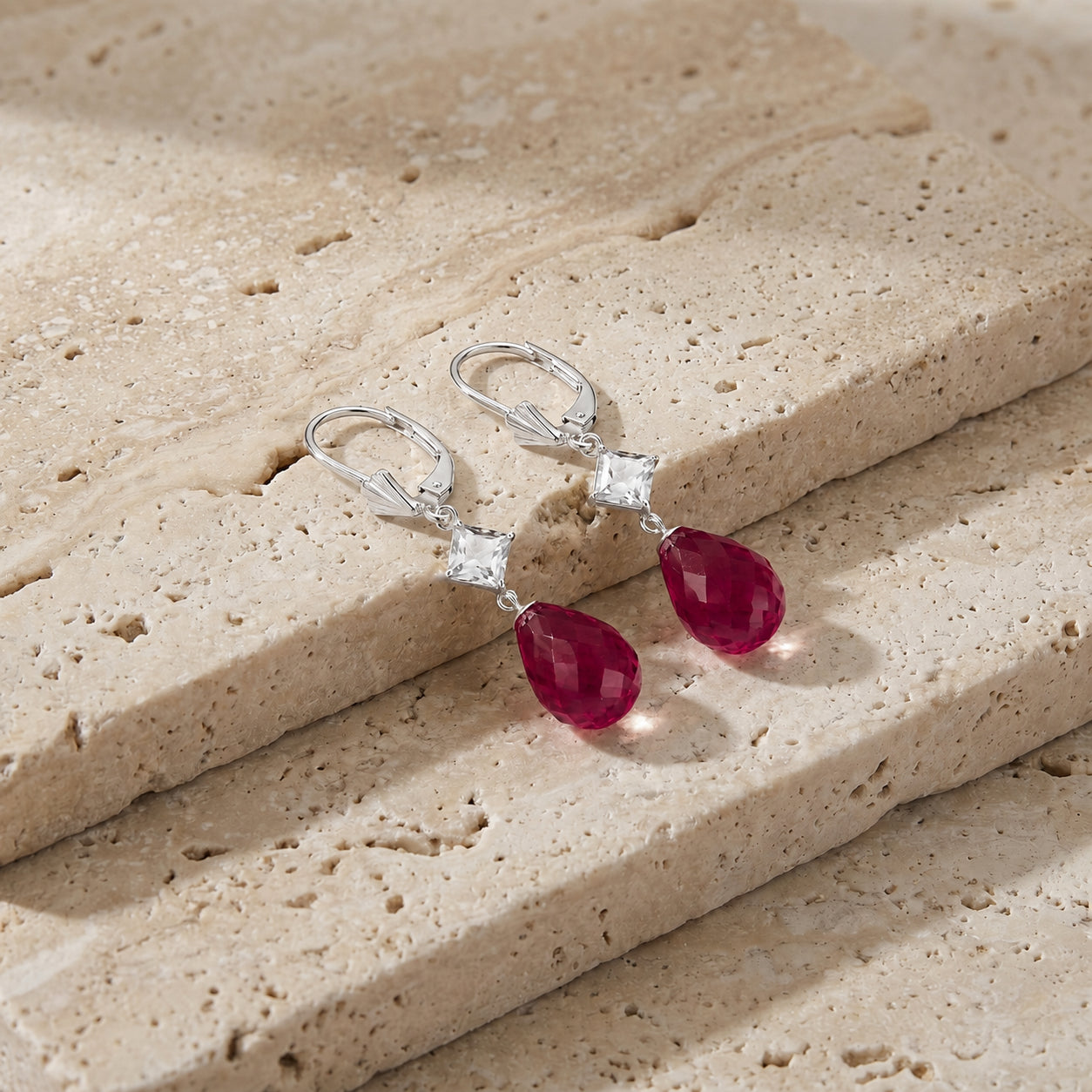 White Gold Petal Earrings Ruby 10K — Fabiola
