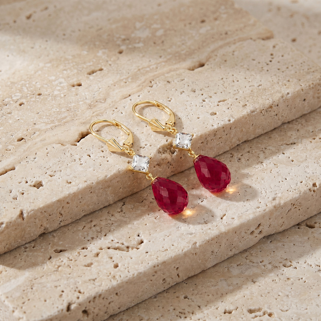 Yellow Gold Petal Earrings Ruby 10K — Fabiola