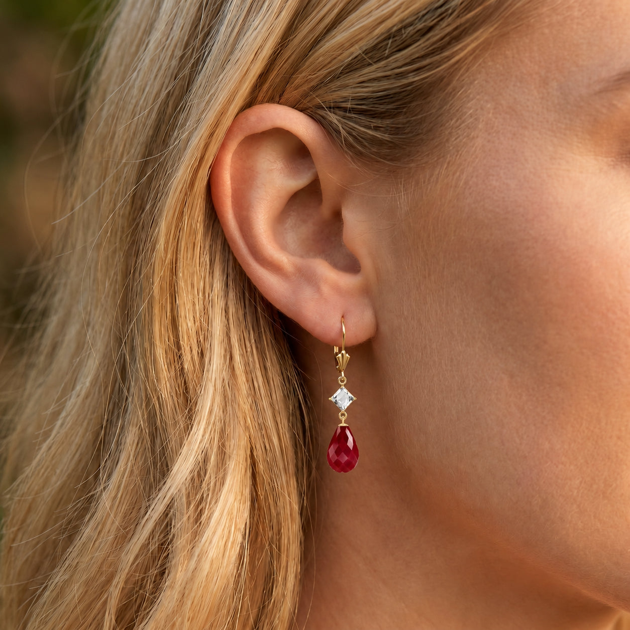 Yellow Gold Petal Earrings Ruby 10K — Fabiola