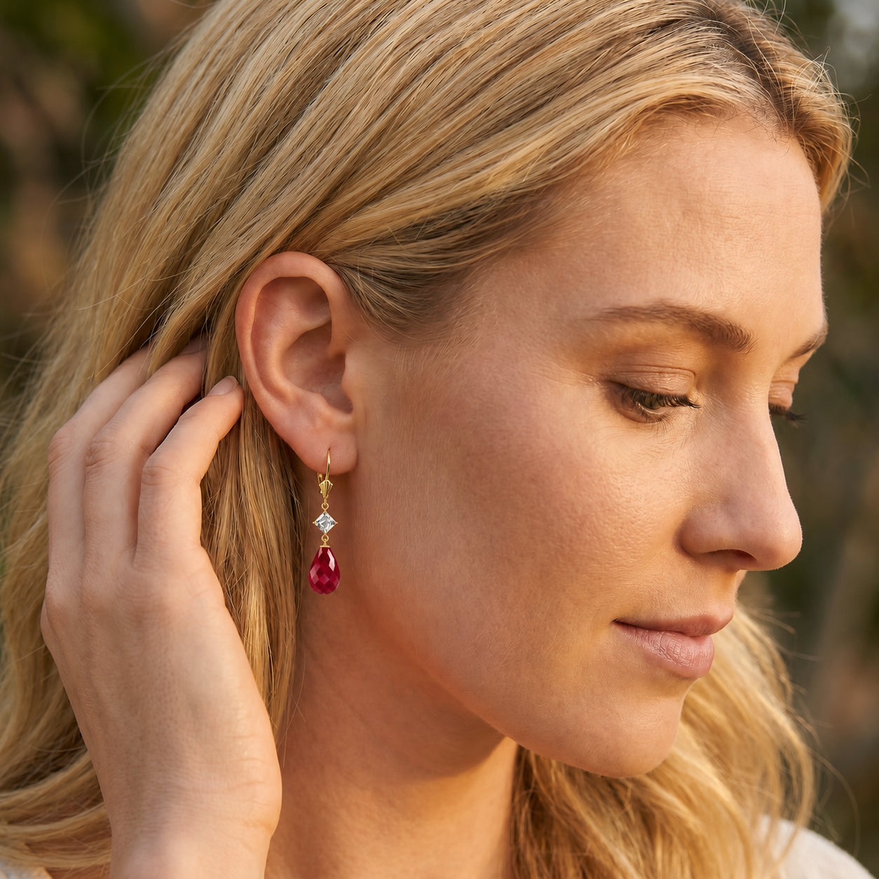 Yellow Gold Petal Earrings Ruby 10K — Fabiola
