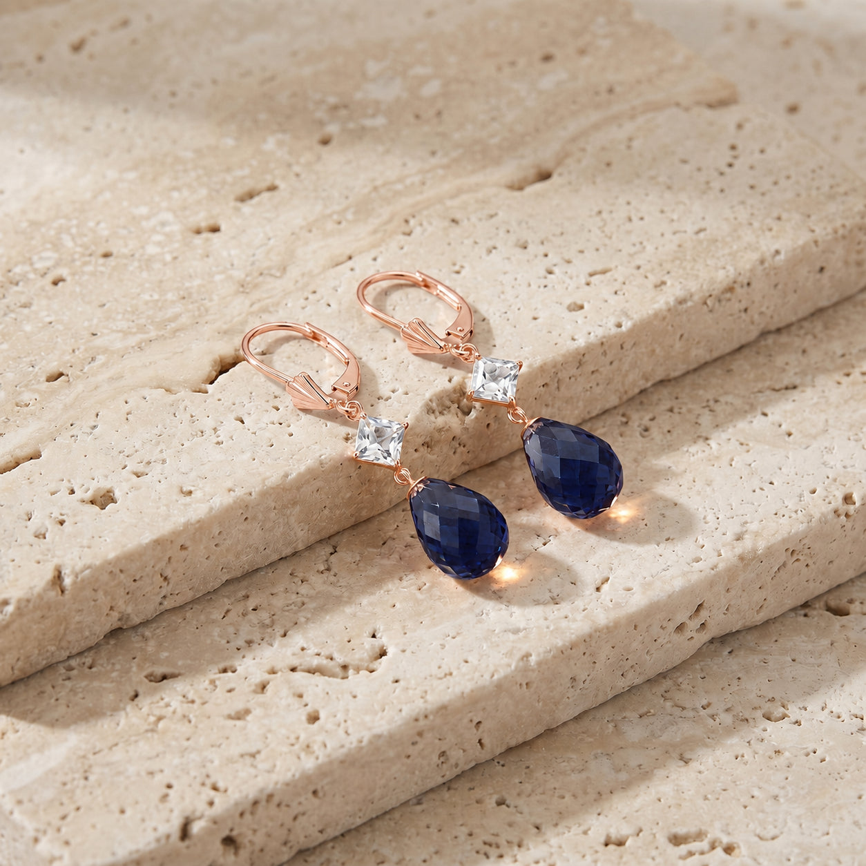 Rose Gold Petal Earrings Sapphire 10K — Fabiola
