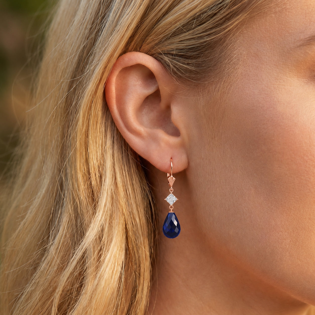 Rose Gold Petal Earrings Sapphire 10K — Fabiola